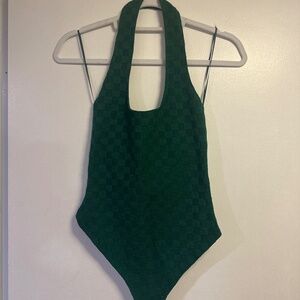 Emerald green checkered bodysuit